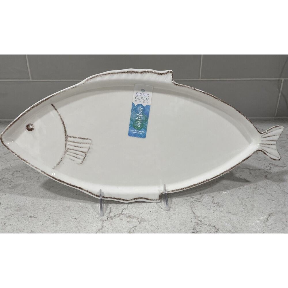 FISH Sigrid Olsen Melamine 16x7.5" Serving Platter Plate Outdoor Plate Rustic